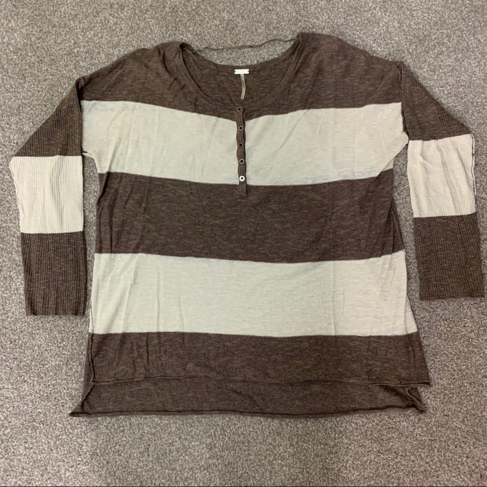 Striped Sweater Long Sleeve Buttons Down Front